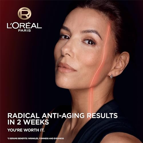 L'Oreal Paris Revitalift Triple Power Face Serum with Tri-Peptides, Hyaluronic Acid and Vitamin C, Anti Aging, Anti Wrinkle Serum to Firm and Brighten, 1 FL oz, + Sample