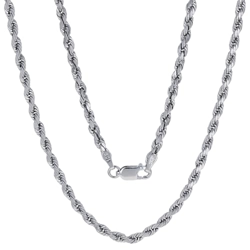 Nuragold 10k Real White Gold 3mm Rope Chain Diamond Cut Necklace (16"-30") - 20"