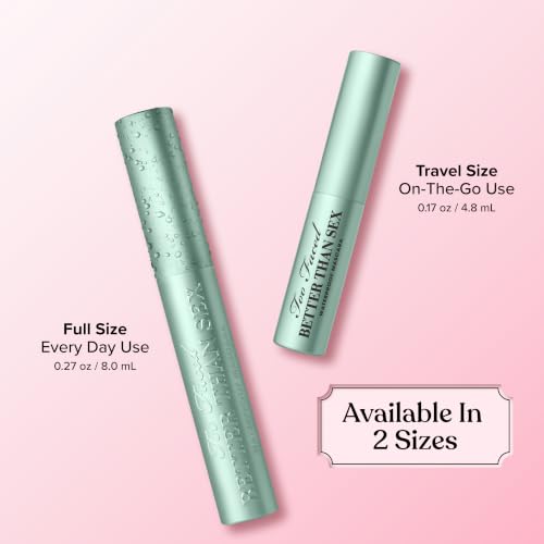Too Faced Better Than Sex Waterproof Mascara | Volumizing and Lengthening Waterproof Mascara + Hourglass Brush | Formula for Dramatic Lashes | Cruelty-Free Eye Makeup, Black, 0.27 Fl Oz