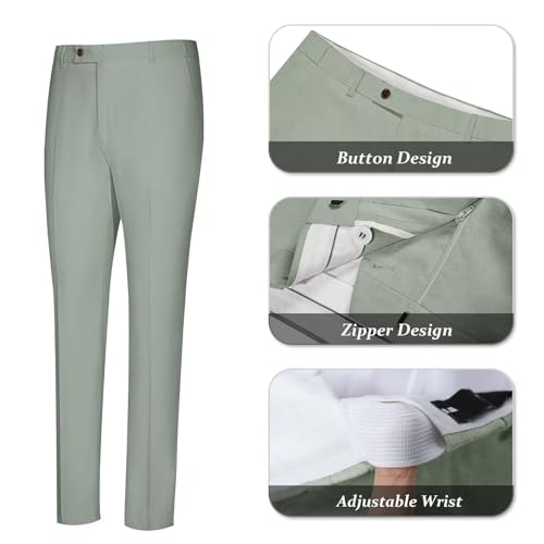 Aowdoy Men's Linen Suits Slim Fit Casual Lightweight Blazer Jacket and Pants Set for 2 Piece Summer Beach Wedding Suit Light Green S