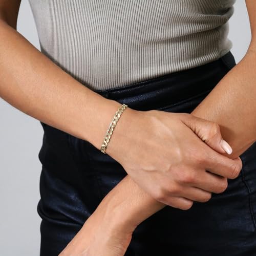 Nuragold 14K Real Yellow Gold Cuban Curb Solid Italian Link Chain Bracelet - 8",6mm