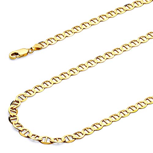 14k REAL Yellow Gold 6mm Men's Hollow Bevelled Mariner Bevel Chain Bracelet with Lobster Claw Clasp - 8"