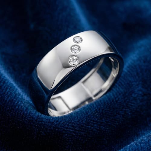 P3 POMPEII3 Pompeii Mens Three Stone Diamond Ring 10k White Gold High Polished 7mm - Size 8.5