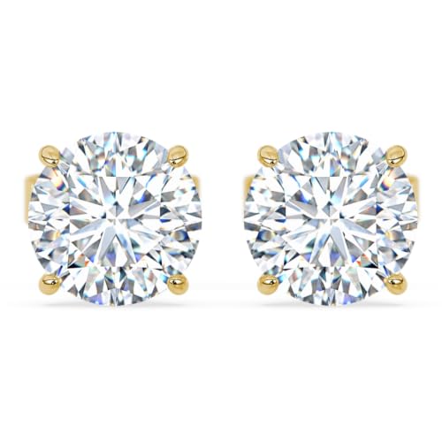 14K Yellow Gold 1.0 Carat Round Shape LAB GROWN Diamond IGI Certified Stud Earrings for women 4 Prong Push Back (E/F Color VS2/SI1 CLARITY)