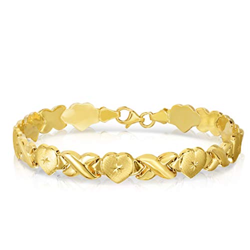 Floreo 10k Yellow Gold Stampato Xoxo X & Heart Chain Bracelet, 7 Inch