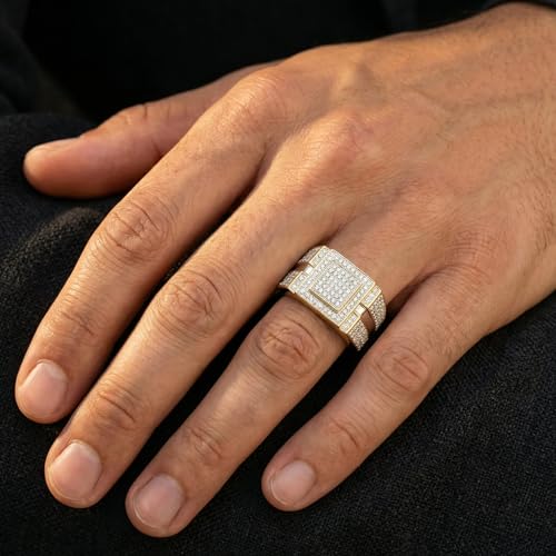 P3 POMPEII3 Pompeii Men's 1/4 CT. T.W. Diamond Micro Cluster Square Stepped Ring in 10K Yellow Gold - Size 11