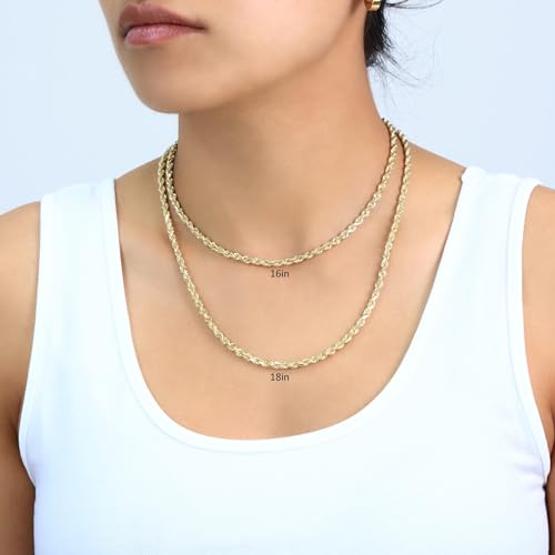 Nuragold 10k Real Yellow Gold Rope Chain 4mm Solid Diamond Cut Men Necklace - 22"