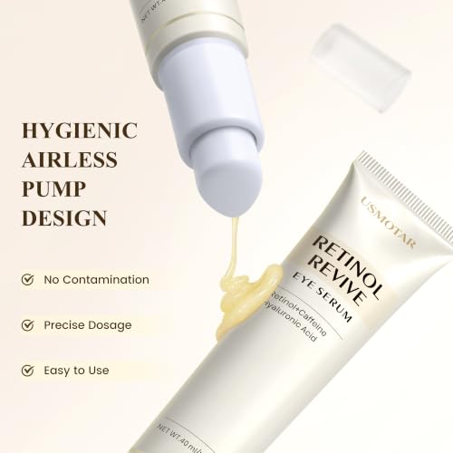 USMOTAR Retinol & Caffeine Eye Serum - Dark Circles Relief & Depuffing Treatment, Hyaluronic Acid + Collagen, Gentle Under Eye Cream for Sensitive Skin, Hydrates & Smooths Fine Lines 40ml, 1.35 fl.oz