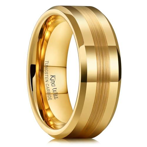 King Will 8mm 18K Gold Plated Tungsten Wedding Ring Brush Center Size 10