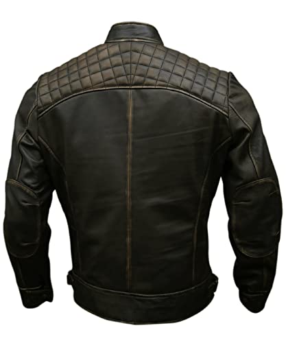 Mens Genuine Leather Biker Jacket Black | Vintage Brown Distressed Lambskin Motorcycle Jackets for Men (Distressed Brown, X-Large)