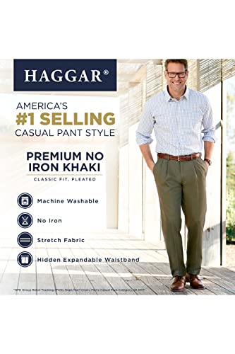 Haggar Men's Premium No Iron Khaki Classic Fit Pleat Front Casual Pant (Regular and Big & Tall Sizes), 42W x 30L