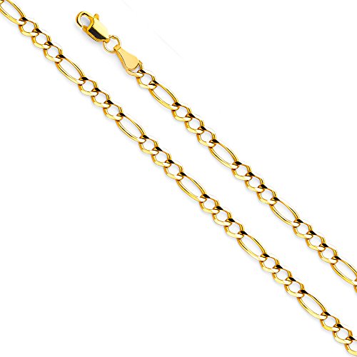14k REAL Yellow Gold Solid Men's 4.5mm Figaro 3+1 Open Chain Bracelet with Lobster Claw Clasp - 7.5"