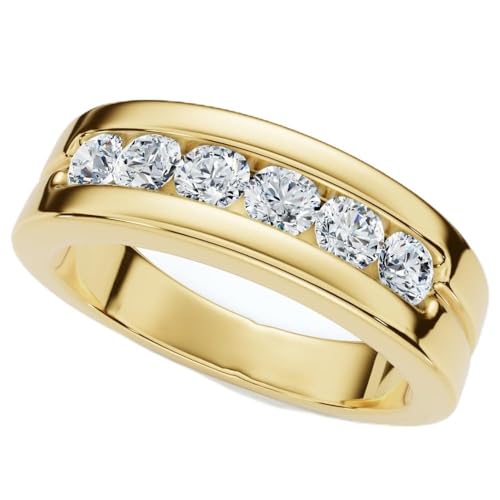 P3 POMPEII3 Pompeii Men's 5/8Ct Diamond 6-Stone Polished Wedding Ring Lab Grown 10k Gold - Size 9 (F/G,VS1-VS2)