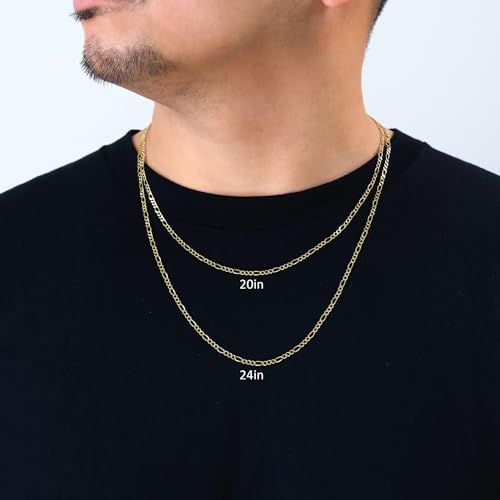 Nuragold 14k Real Yellow Gold Figaro Link 2.75mm Chain Necklace (16"-30") - 24"