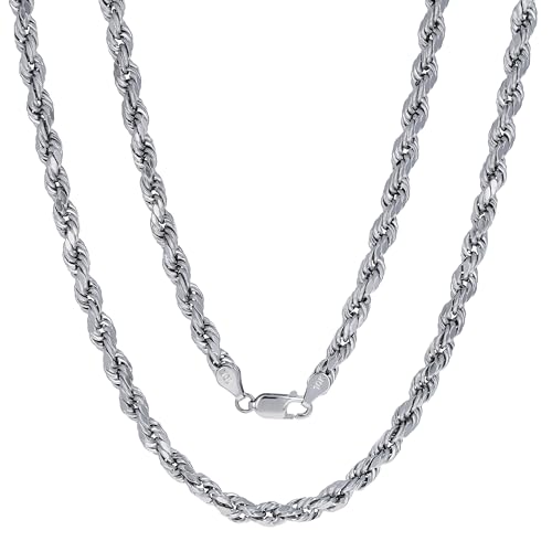 Nuragold 10K Real White Gold Rope Chain Diamond Cut Necklace (1.5mm-7mm) - 26",5mm