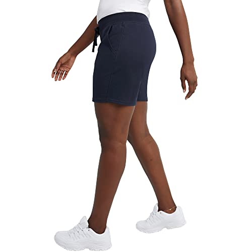 Hanes Women's Pocket Drawstring Cotton 7in Inseam Shorts Coat, Navy, Large