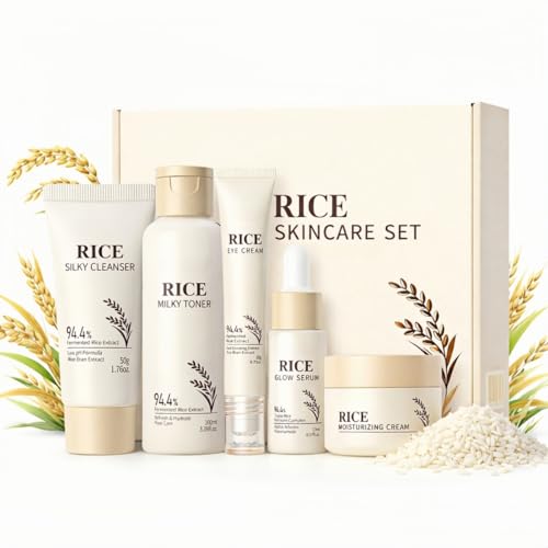 Korean Skin Care Set with Rice, 5-Step Facial Kit for Women