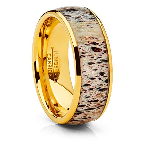 Metal Masters Co. Unisex Men's Gold Tone Tungsten Wedding Band Engagement Ring Deer Antler Inlay 8mm 13