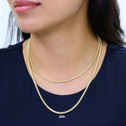 Nuragold 14K Real Yellow Gold Franco Solid Diamond Cut Chain Necklace - 2.5mm,24"