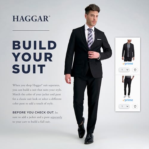 J.M. Haggar Men's Premium Performance Stretch Stria 2-Button Suit Separate Coat, Black 48 Long
