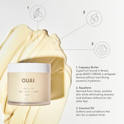 OUAI Body Cream, St. Barts - Hydrating Whipped Body Cream with Cupuaçu Butter, Coconut Oil and Squalane - Softens Skin and Delivers Healthy-Looking Glow - Sulfate-Free Skin Care - 7.5 Oz