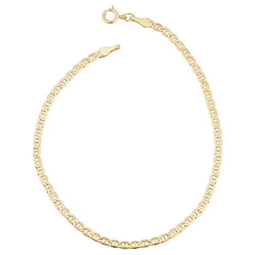 Kooljewelry Womens Elegant Link Chain - 10K Gold Mariner Link Anklet 10 in
