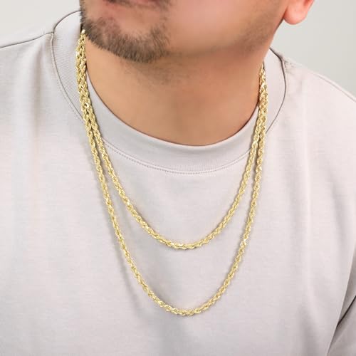 Nuragold 10k Real Yellow Gold Rope Chain Diamond Cut Italian Necklace - 5mm - 20"