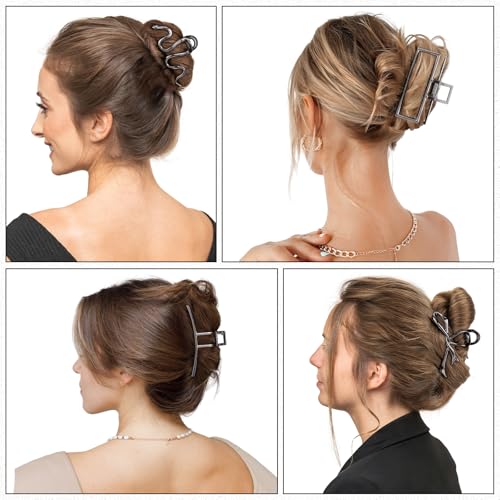 obeoby 4 Pcs Large Metal Hair Claw Clips for Women Thick Long Hair, Black
