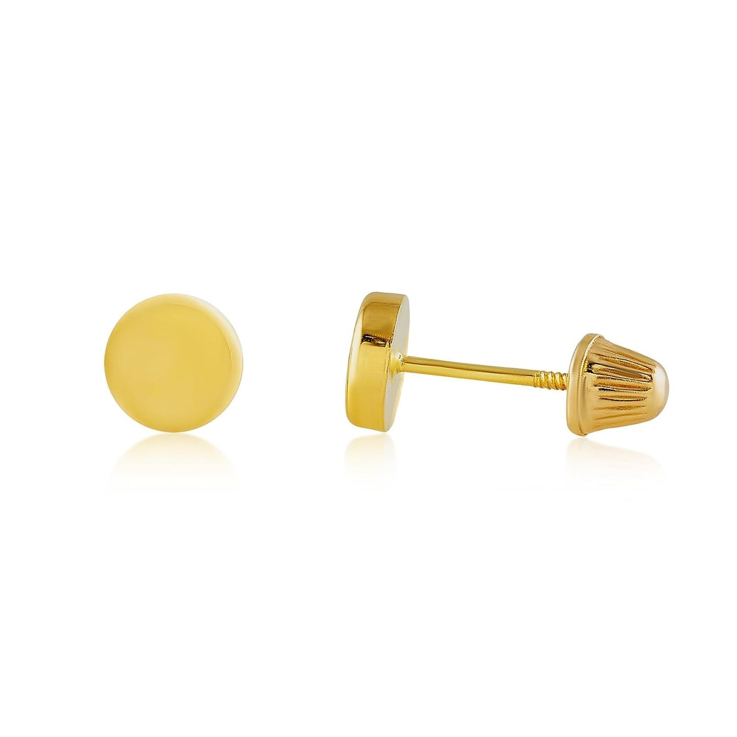 Hoberta Real 14k solid Round Yellow Gold Tiny Circle Stud Earrings with Screw back for Women Girls Men for Sensitive ears Small & Minimalist Dot Studs Jewelry for Gifts (5mm)