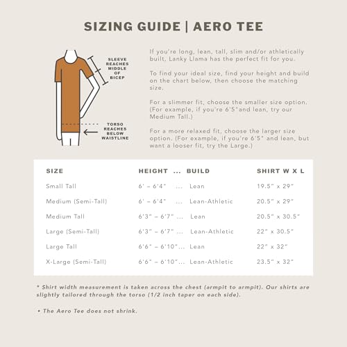 Lanky Llama (New) Aero Tee | Fit for Slim & Tall Slim Men | Lightweight Luxury Athleisure | True Black, Large Tall
