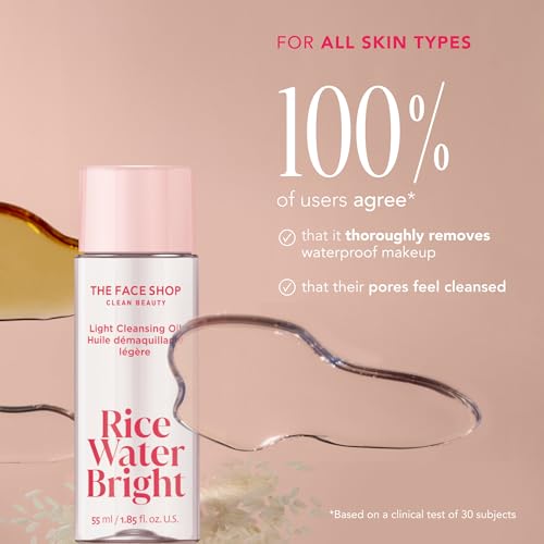 The Face Shop Rice Water Bright Vegan Double Cleanse Trial Set, Travel Size, Foaming Cleanser & Mini Cleansing Oil, Korean Skin Care, Gentle Face Cleanser & Pore Control, Moisturizing Makeup Remover