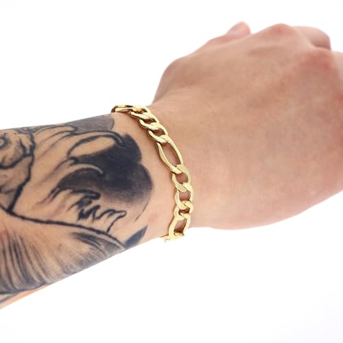Nuragold 14k Real Yellow Gold Figaro Link 7.5mm Chain Bracelet (7"-9") - 8.5"