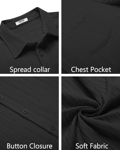 COOFANDY Button Down Shirt Men Short Sleeve Shirt Button Up Shirts for Men Linen Shirts for Men Summer Beach Shirt Black
