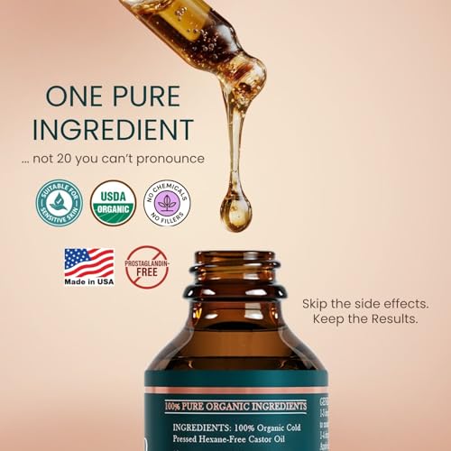 Organic Castor Oil Eyelash Growth Serum, Eyebrow Lash Serum for Hair Growth
