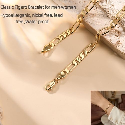 LUCA SMITH Gold Bracelets for Women & Men 14K Gold Figaro Bracelet 7.5in