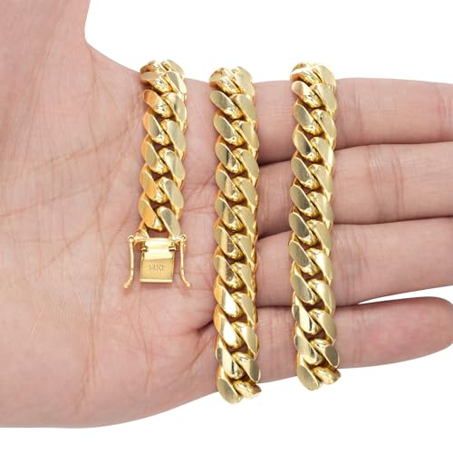 Nuragold 14k Real Yellow Gold Miami Cuban 10mm Solid Chain Mens Bracelet - 7.5"