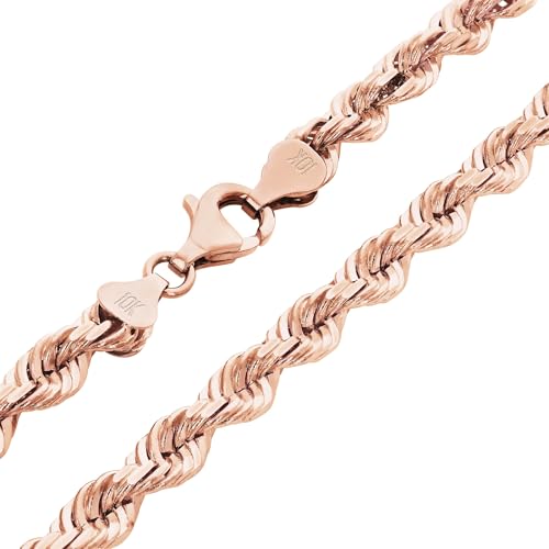 Nuragold 10k Real Rose Gold 6mm Rope Chain Diamond Cut Mens Necklace - 22"