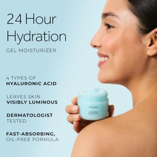 POND’S Fresh Hydration Gel Face Moisturizer, 24HR Hydration with Hyaluronic Acid, Vitamin E & B3 Niacinamide, Alcohol-Free, Oil-Free, Dermatologist Tested, 3.4 oz