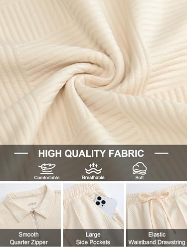 UOUA Mens 2 Piece Set Casual Outfits Polo Long Sleeve Shirt & Pants Track Suit Loungewear Athletic Sweatsuit Beige L