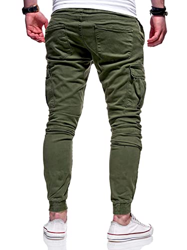BUXKR Mens Cargo Pants Casual Hiking Pants Workout Joggers Sweatpants for Men,Army Green,M