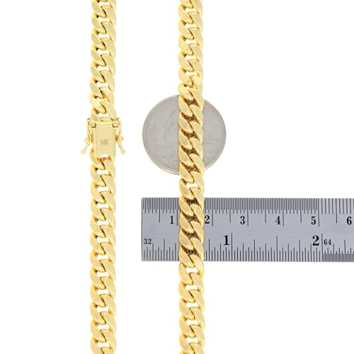 Nuragold 14k Real Yellow Gold Miami Cuban Lightweight Link 7.7mm Chain Bracelet (7"-9") Italian Jewelry for Men & Women - 7"