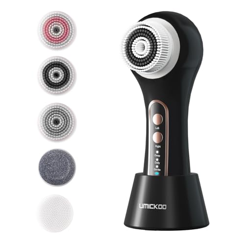 UMICKOO Rechargeable Rotating Face Scrubber with 5 Brush Heads Set