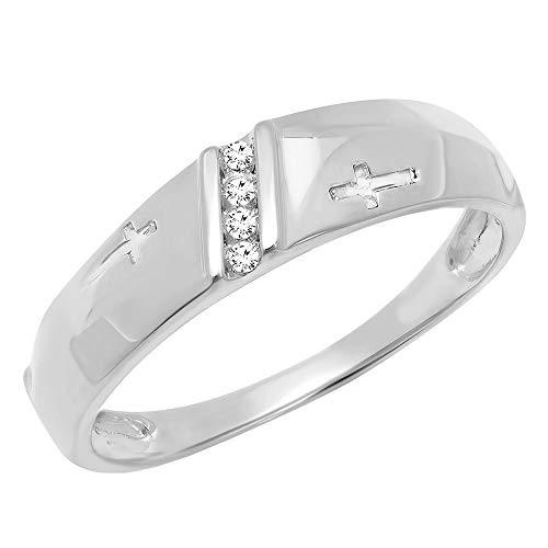 Dazzlingrock Collection 0.04 Carat (Cttw) 10K Round White Diamond Men's Anniversary Cross Band, Solid White Gold, Size 11