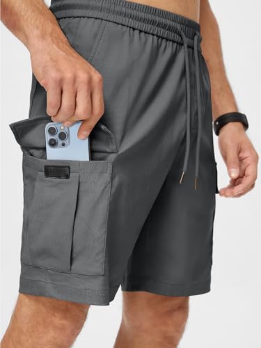 JMIERR Mens Classic Gray Cargo Shorts Classic Loose Fit Big & Tall Summer Work Short with 5 Pockets, 3XL