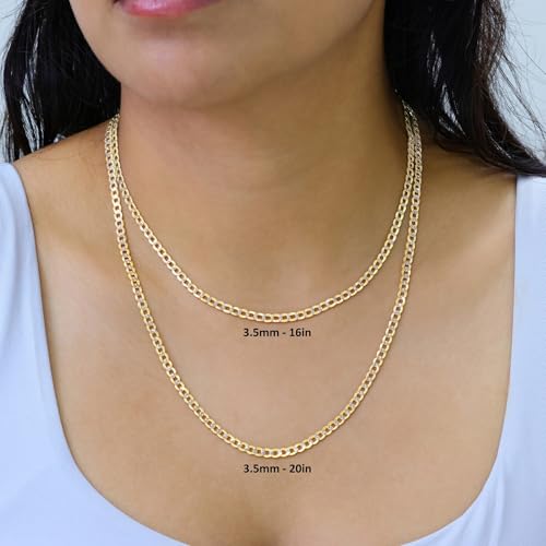 Nuragold 10k Real Yellow Gold Cuban Curb 3.5mm Pave Dia-Cut Chain Necklace - 24"