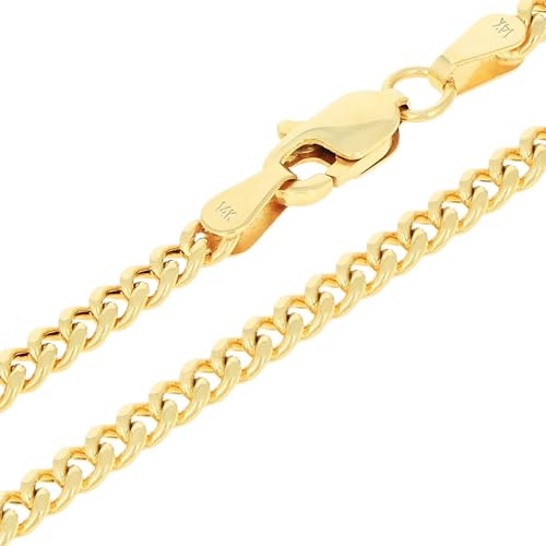 Nuragold 14k Real Yellow Gold Miami Cuban Lightweight Link 3mm Chain Necklace (16"-30") Italian Jewelry for Men & Women - 22"