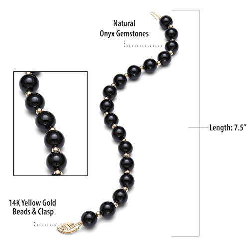 Belacqua Round Natural Black Onyx Bracelet in 10K Gold Beads