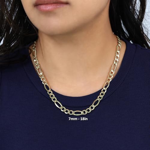 Nuragold 10k Real Yellow Gold Figaro Link 7mm Chain Necklace (16"-30") - 18"