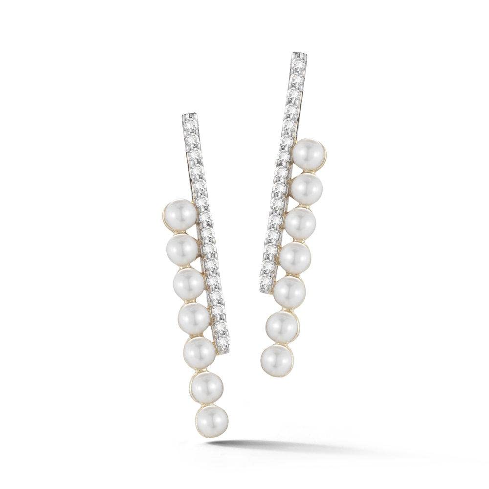 Mateo New York, 14kt Gold Diamond and Pearl ByPass Earrings