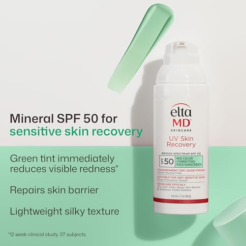 EltaMD UV Skin Recovery Green Tinted 100% Mineral Sunscreen, SPF 50, 1.7 oz